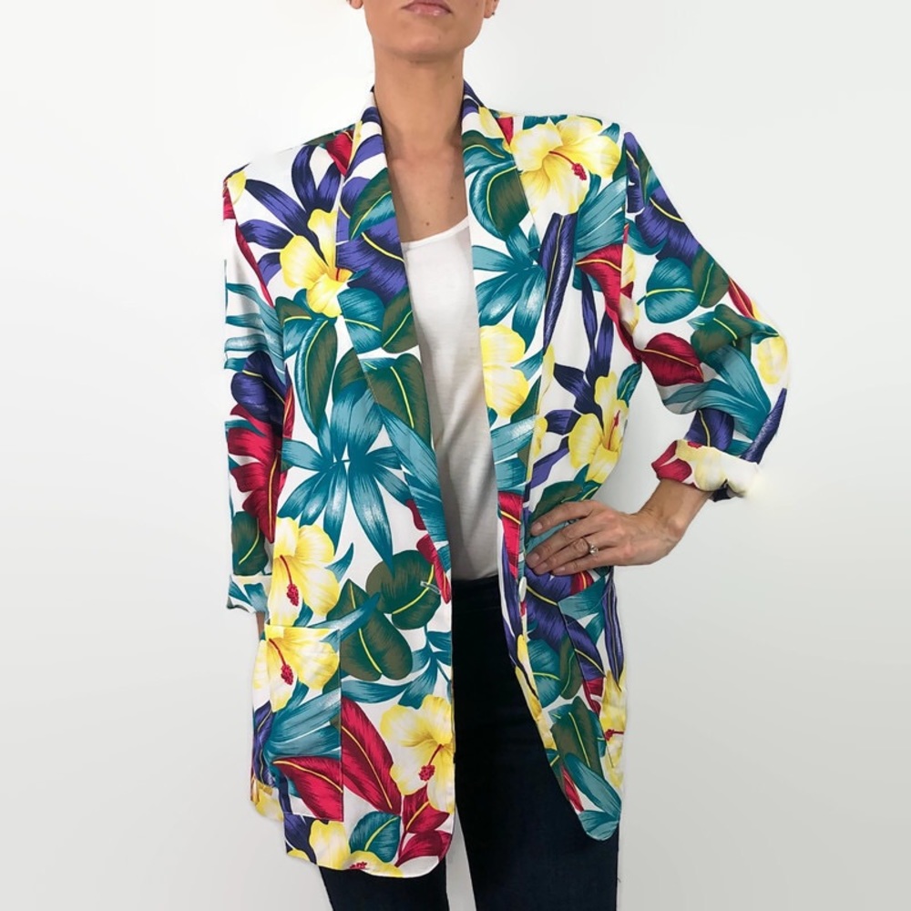 Vintage 80s Hawaiian Print Lightweight Blazer